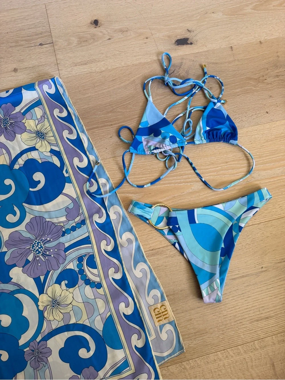 CinCin Triangle Bikini Set with Matching Sarong